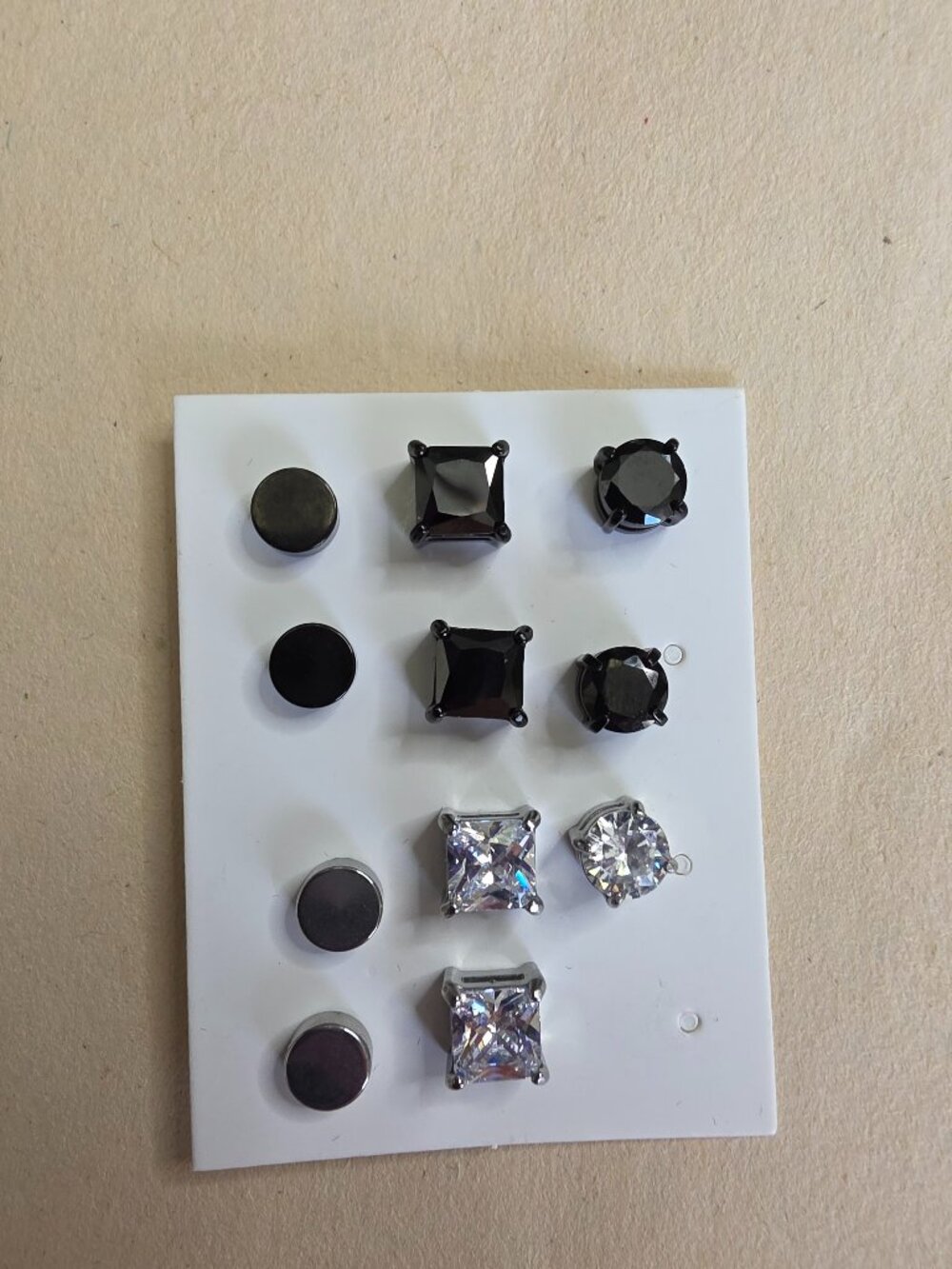 D.Bella Magnetic Stud Earrings 5pc Black Silver CZ